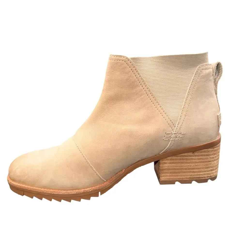 Sorel Cate Chelsea Boots Women’s 10 Beige Leather Waterproof Block Heel